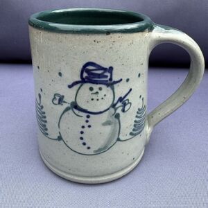 Great Bay Pottery Snowman Mug Winter Trees Snowflake Stoneware Coffee Cup USA